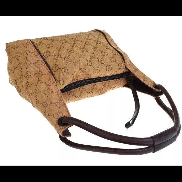 👜 GUCCI Shoulder Bag Logo Beige Canvas Leather - Picture 5 of 8